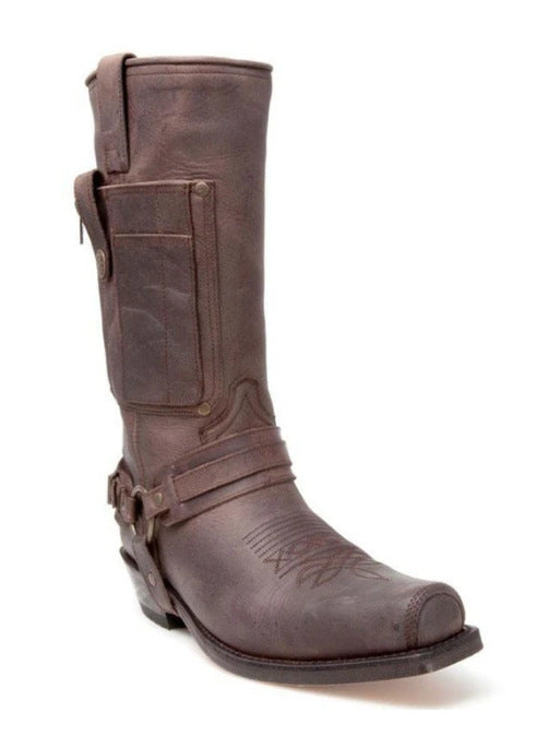 Bestickte Knight Leder Boots mit hohem Absatz