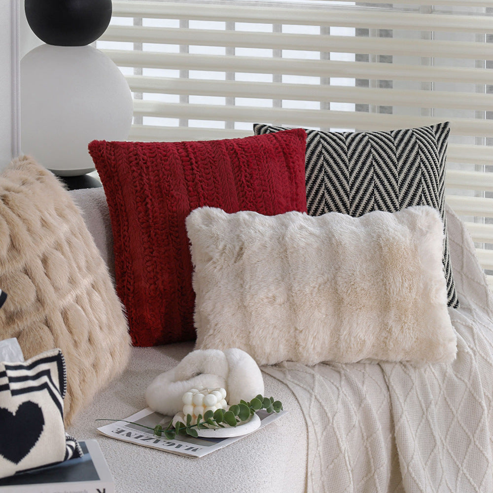 Rotes Strickkissen aus Fleece für dein Sofa | LuxeStyle