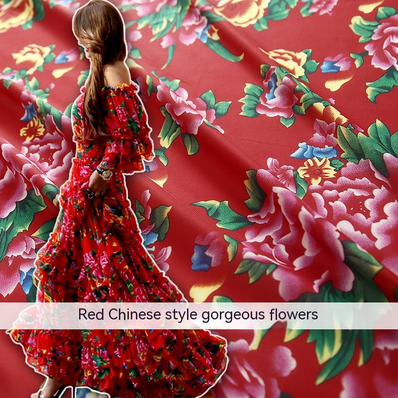 Roter Chiffonstoff mit chinesischem Blumenprint – Bild 9 | LuxeStyle
