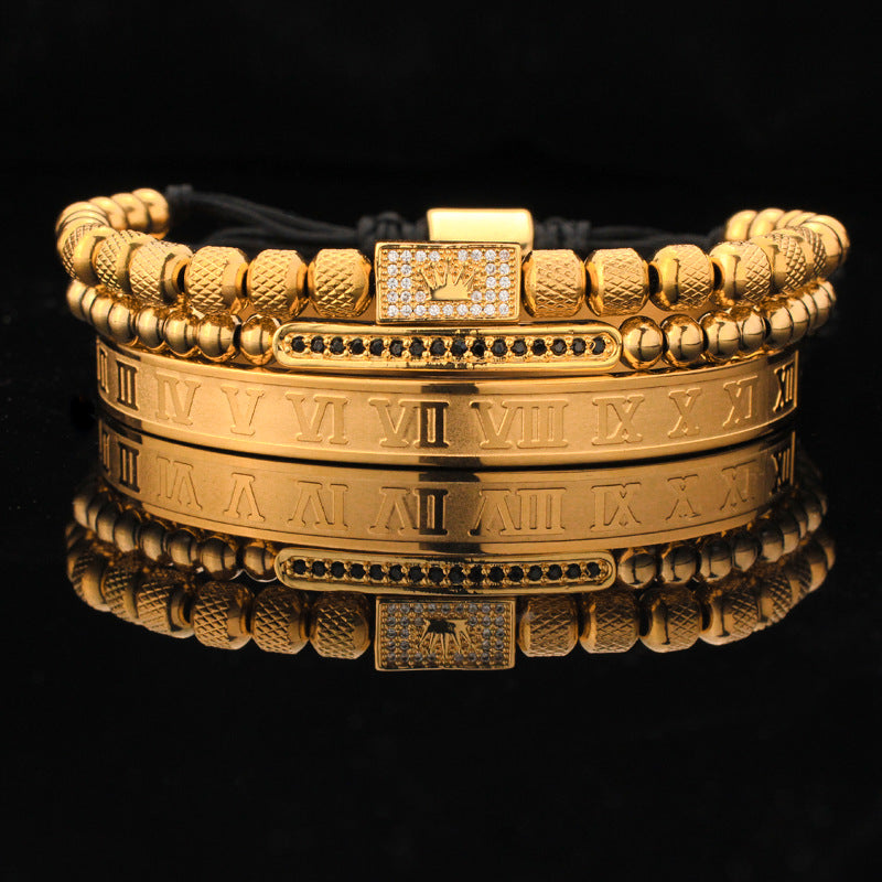 Armband-Set mit römischen Ziffern und Zirkonia – Bild 2 | LuxeStyle
