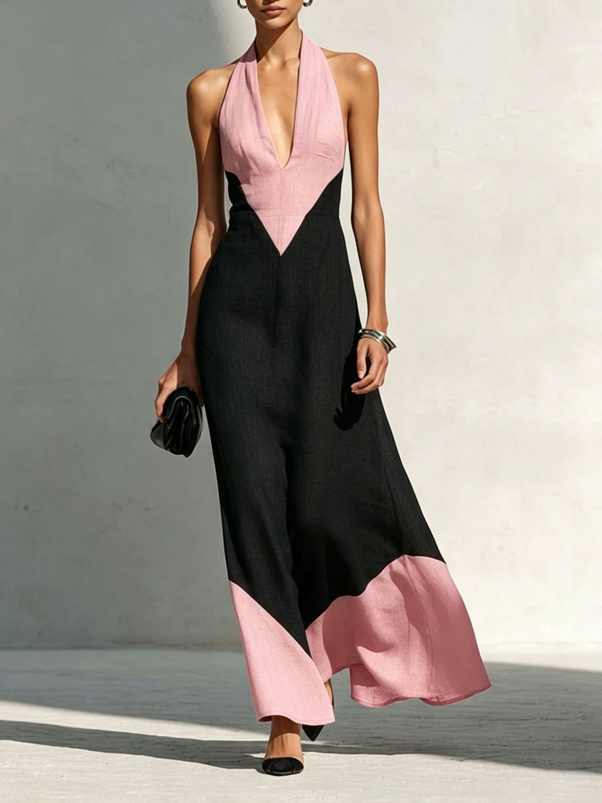 Damen Color-Block Slip Dress mit V-Ausschnitt – Bild 7 | LuxeStyle