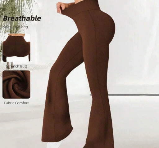 Dünne High-Waist Yoga Leggings mit weitem Bein