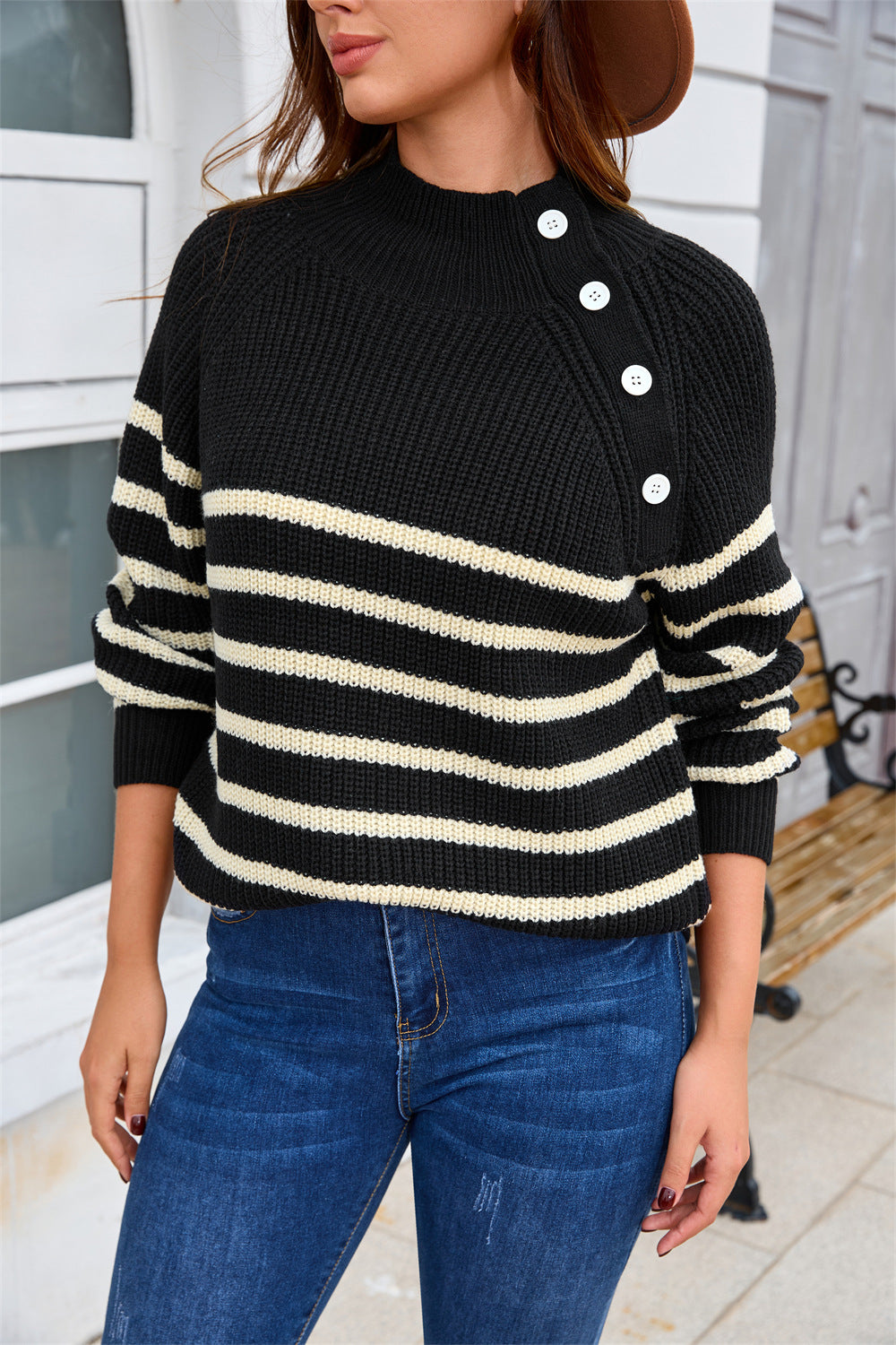 Gestreifter Rollkragenpullover für Damen (Plus Size)