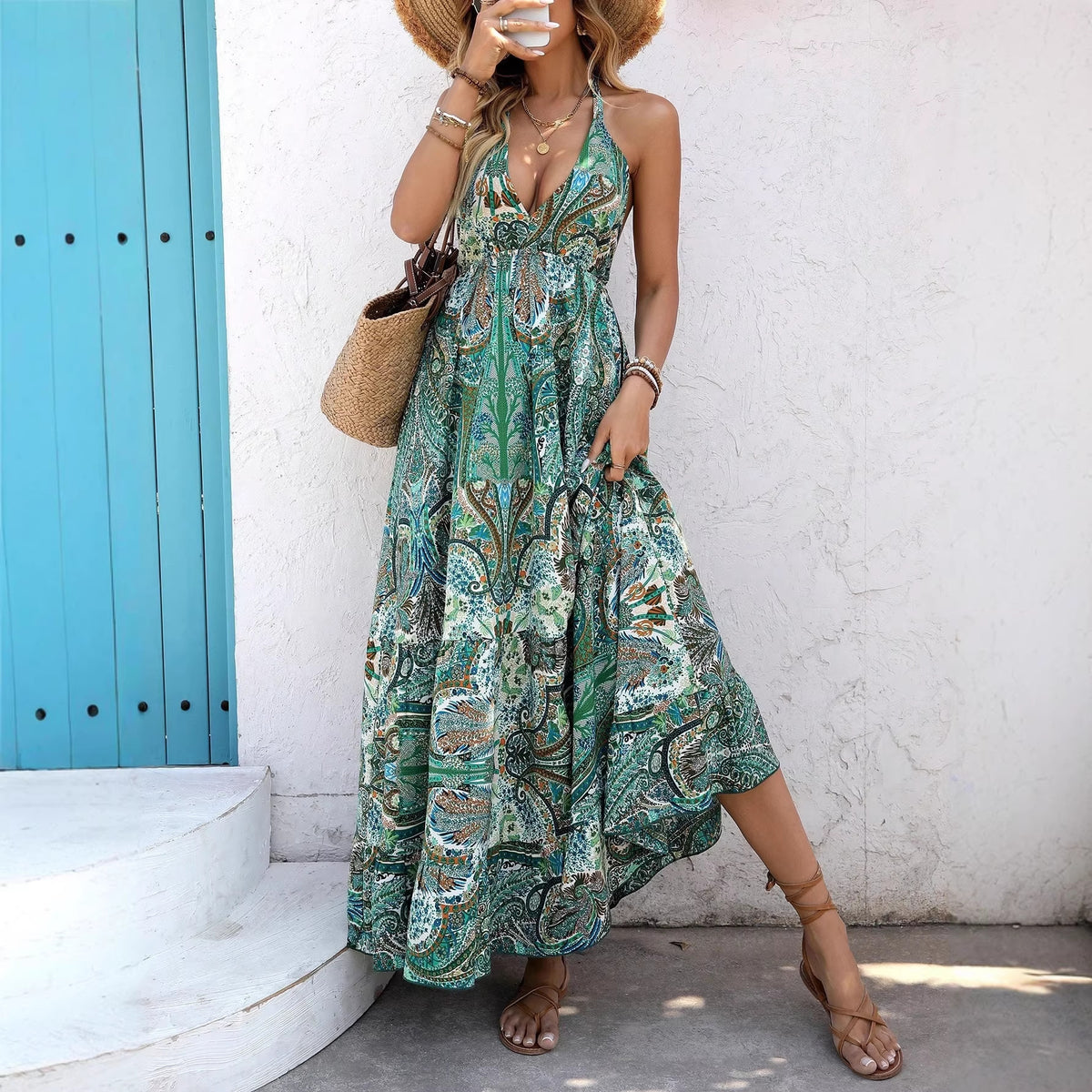 Boho-Kleid mit Paisley-Print und Schnürung | LuxeStyle