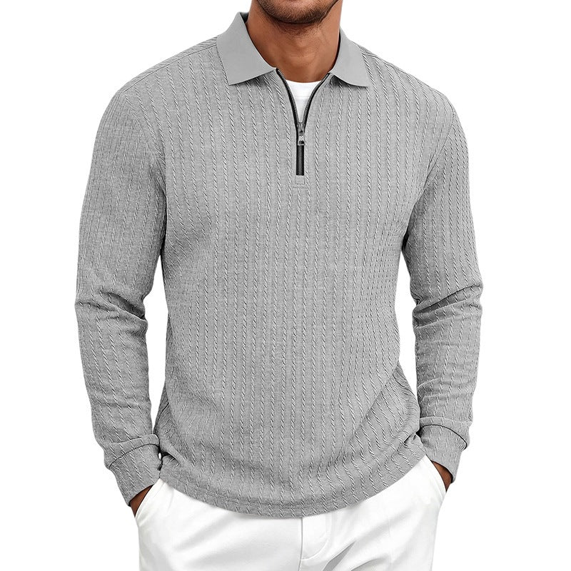 Herren-Langarm-Zip-Polo-Shirt mit Stehkragen