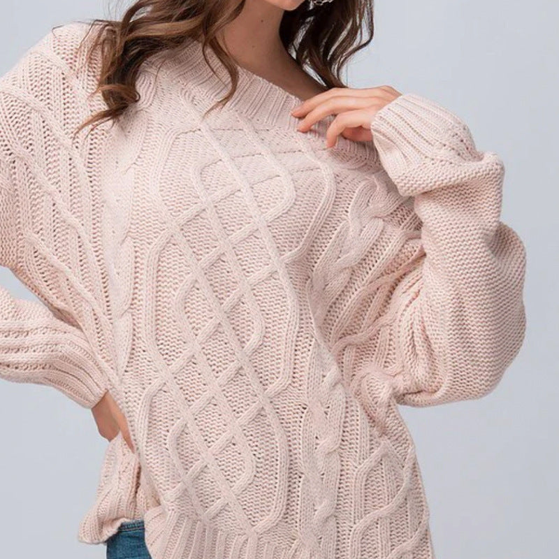 Kabelstrick-Pullover mit Rundhals