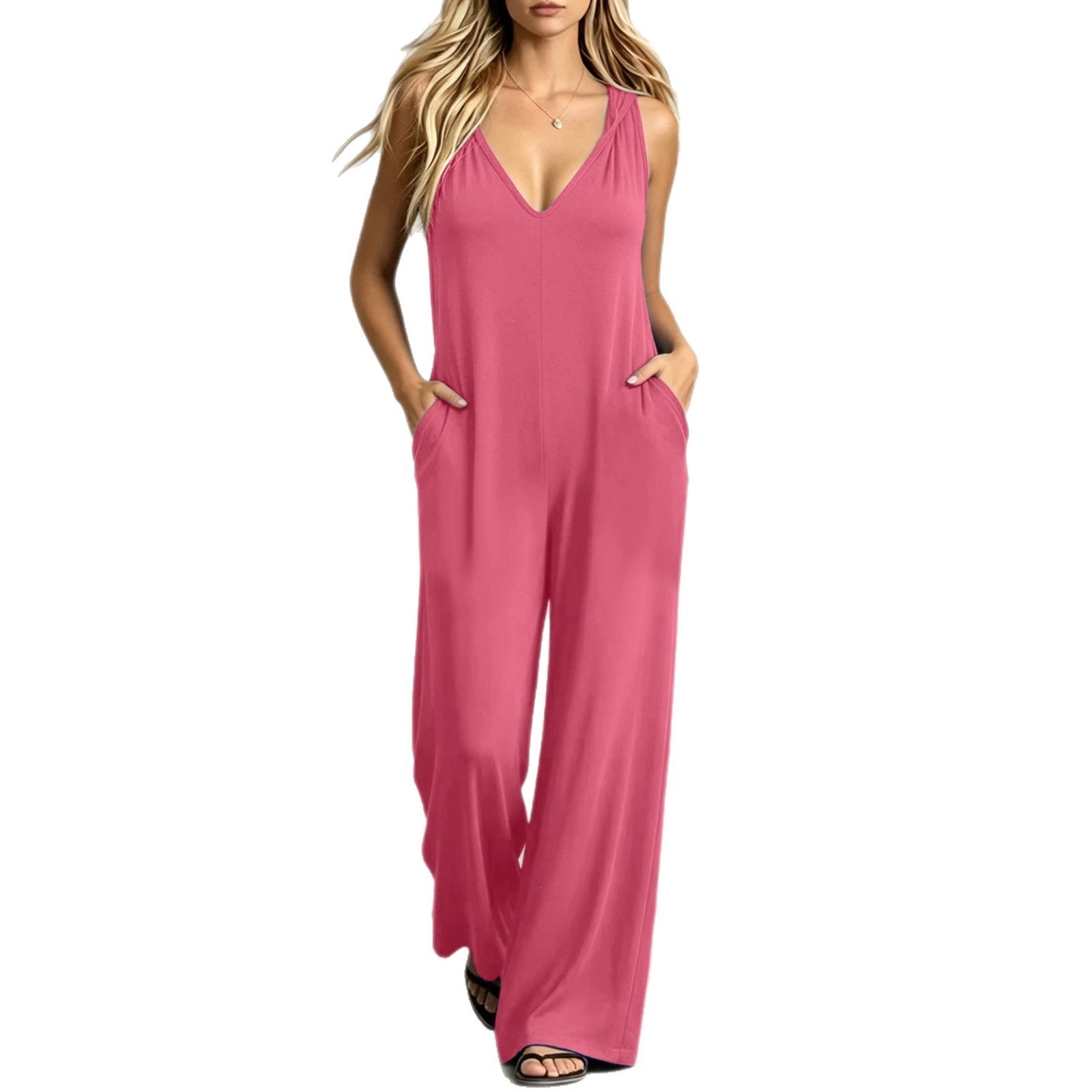 Kapuzen-Jumpsuit mit V-Ausschnitt und Taschen