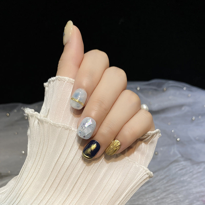 Handgemachte Nagelsticker Navy Blue Short