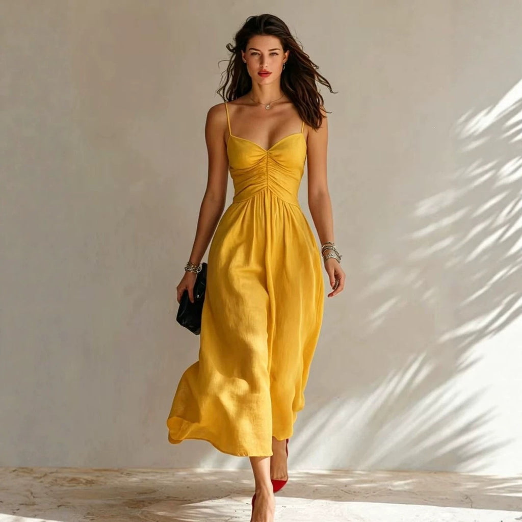 Sommer-Strap-Dress mit Falten in Rot, Schwarz & Weiß