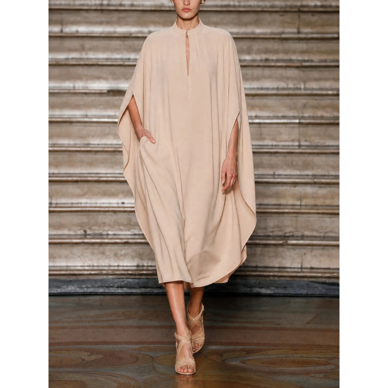 Midi-Freizeitkleid mit Mandarin-Kragen