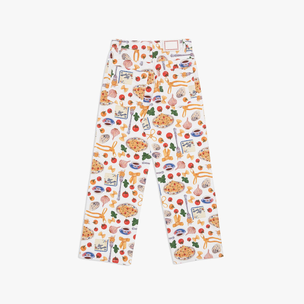 Bedruckte Denim-Hose mit weitem Bein