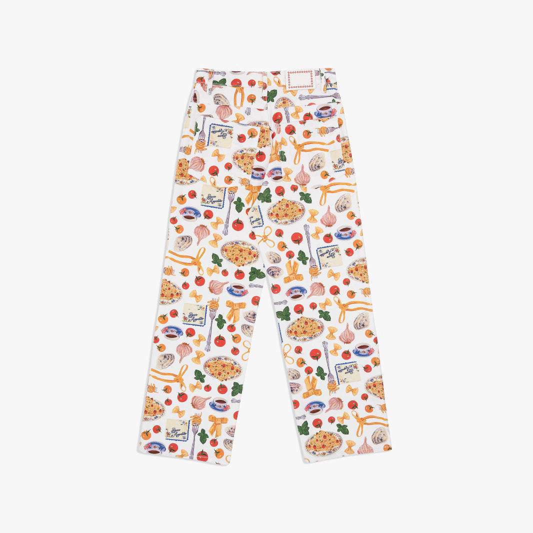 Bedruckte Denim-Hose mit weitem Bein