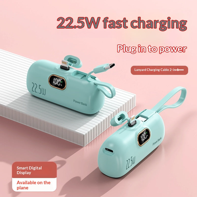 Mini Powerbank mit integriertem Kabel, 5000 mAh
