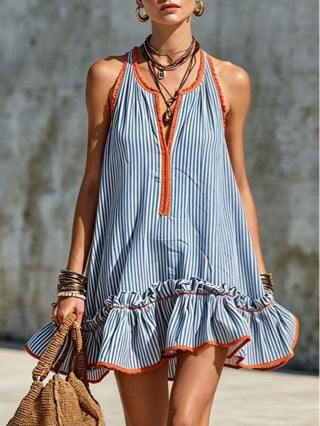 Gestreiftes ärmelloses Mini-Kleid im Retro-Stil