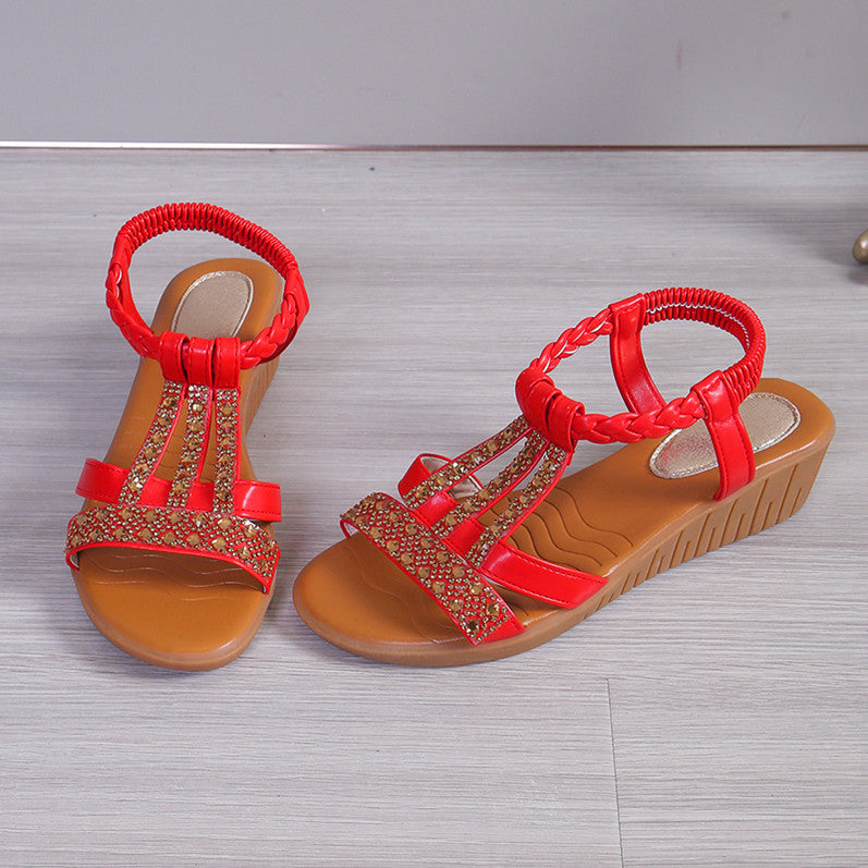 Keilabsatz-Sandalen mit Strass und Peep Toe – Bild 8 | LuxeStyle