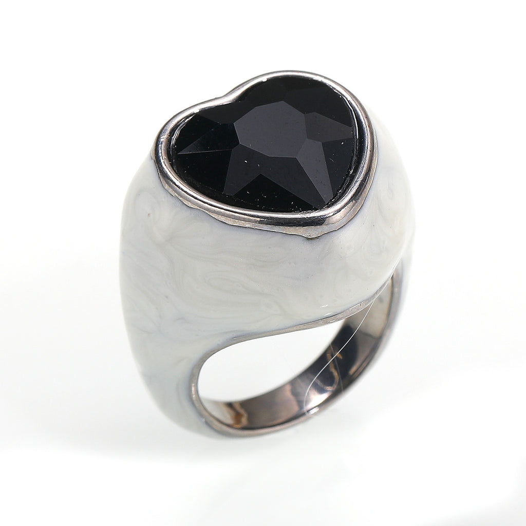 Titanstahl-Ring mit Emaille und grossem Edelstein – Bild 2 | LuxeStyle