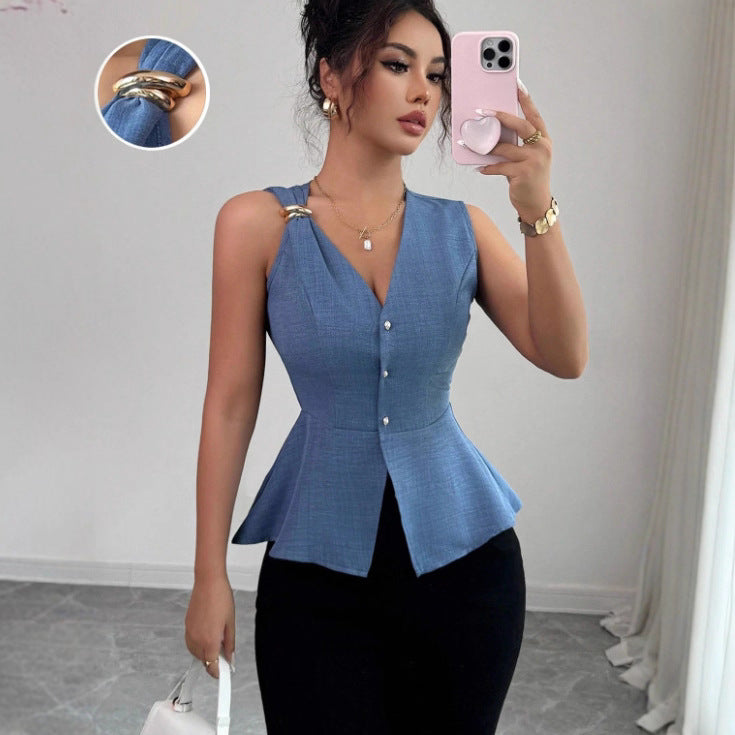 Blaues, schlankes, button‑basiertes Shirt – Bild 4 | LuxeStyle