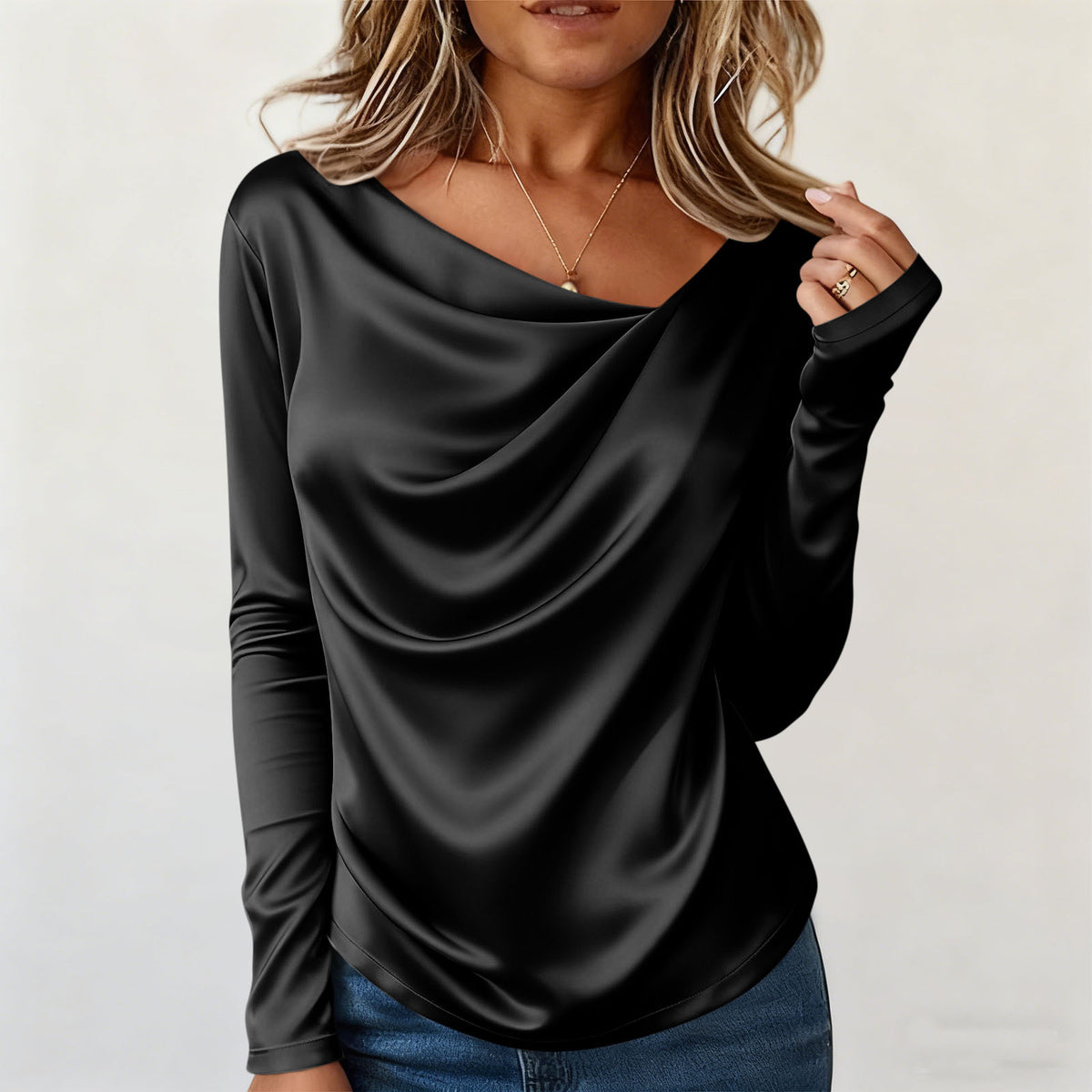 Satin-Bluse mit langen Ärmeln – Bild 6 | LuxeStyle