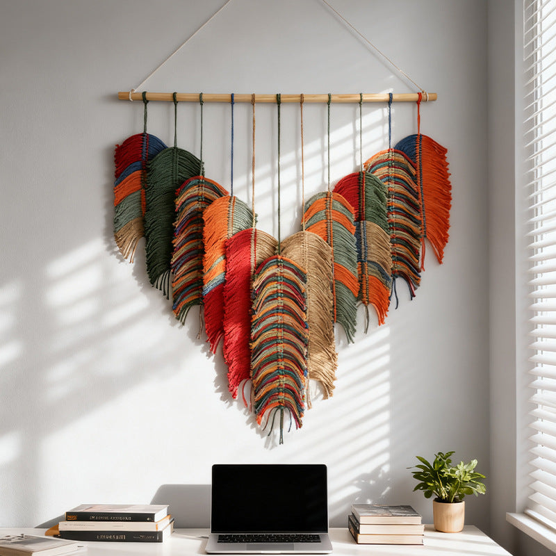 Wandbehang mit Blättern, handgewoben