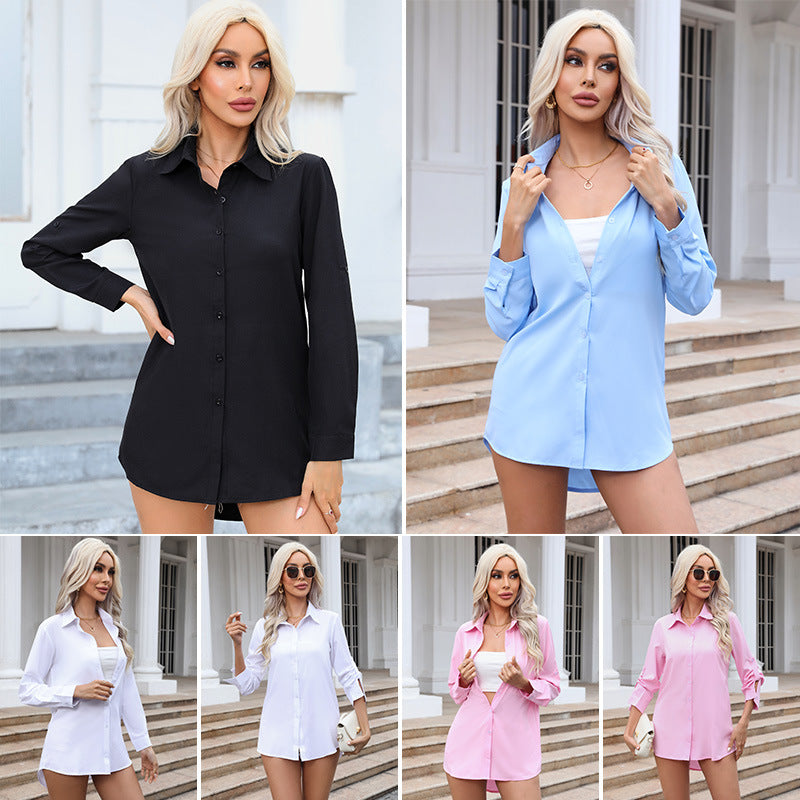 Mid-length Chiffon Blouse im Boyfriend-Stil