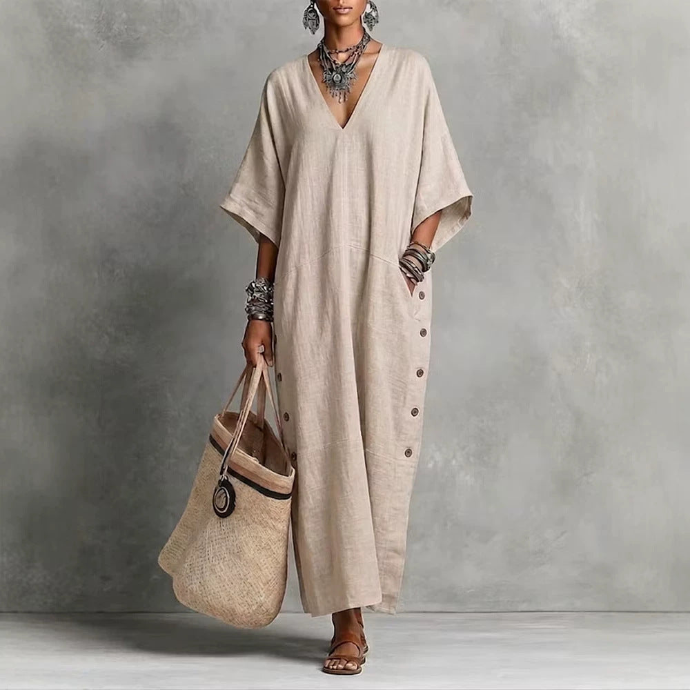 Loose-fit Leinenkleid mit Knopfdetails – Bild 2 | LuxeStyle