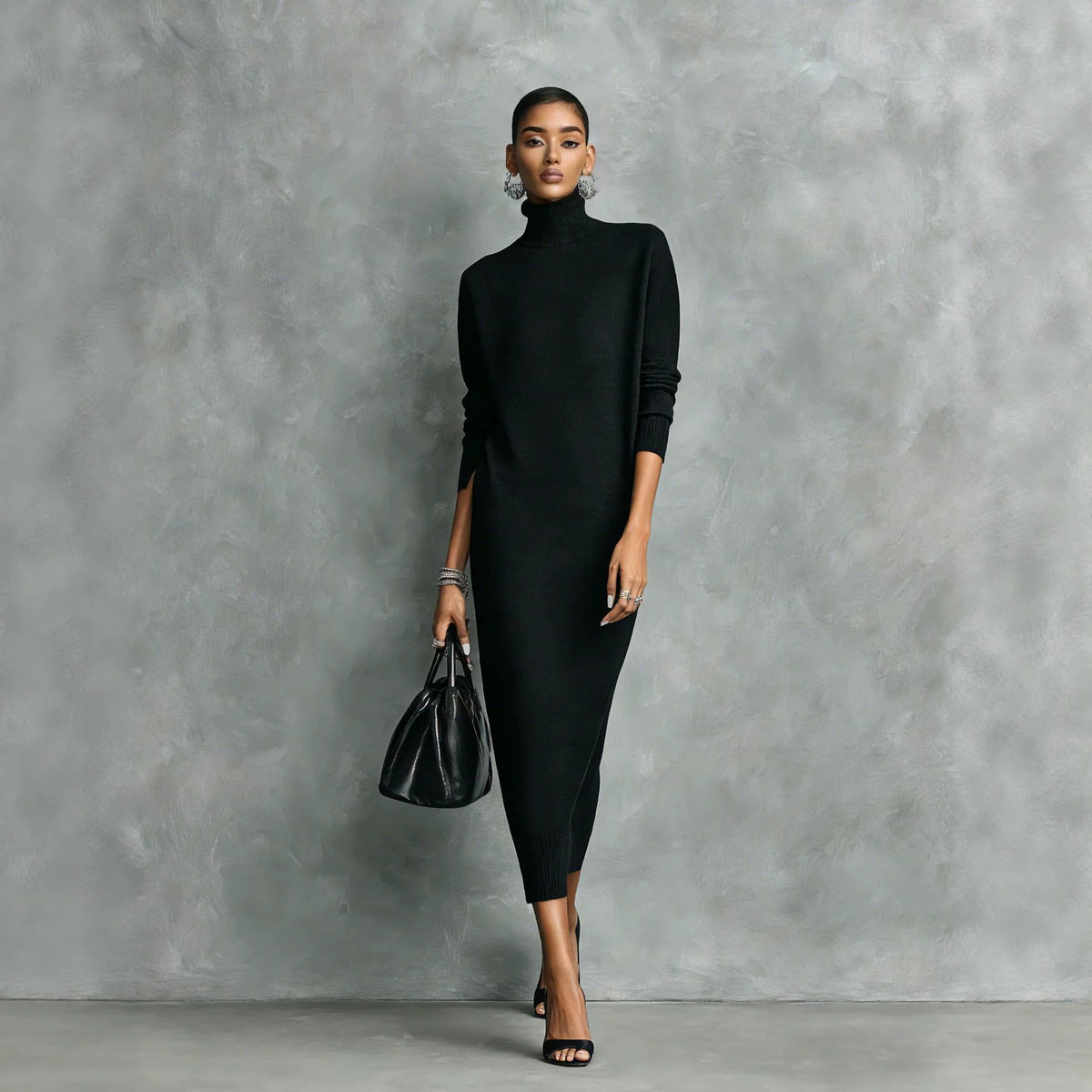 Elegantes Langarm-Midikleid mit Schlitz – Bild 7 | LuxeStyle