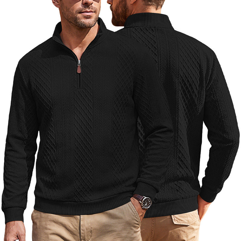 Jacquard-Pullover mit Reissverschluss und Revers – Bild 2 | LuxeStyle