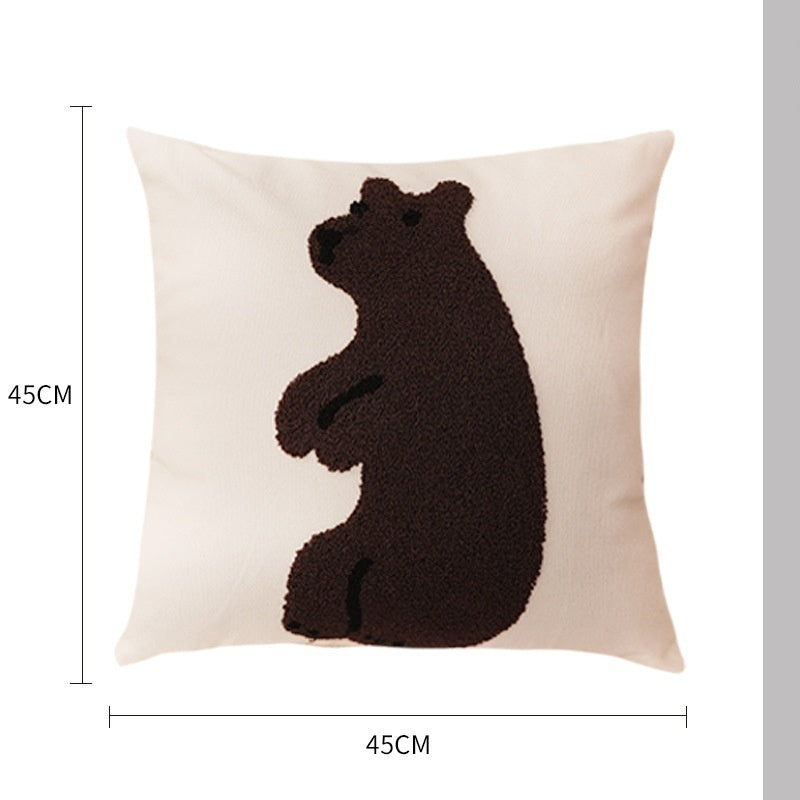 Tierisches Stickkissen aus Baumwoll-Canvas