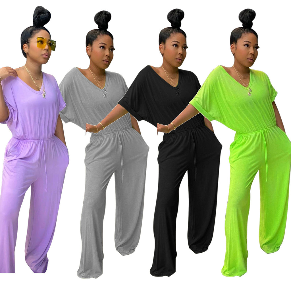 V-Ausschnitt Jumpsuit mit weitem Bein