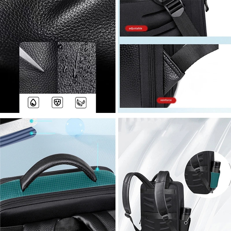 Leder-Reiserucksack mit USB-Ladefunktion