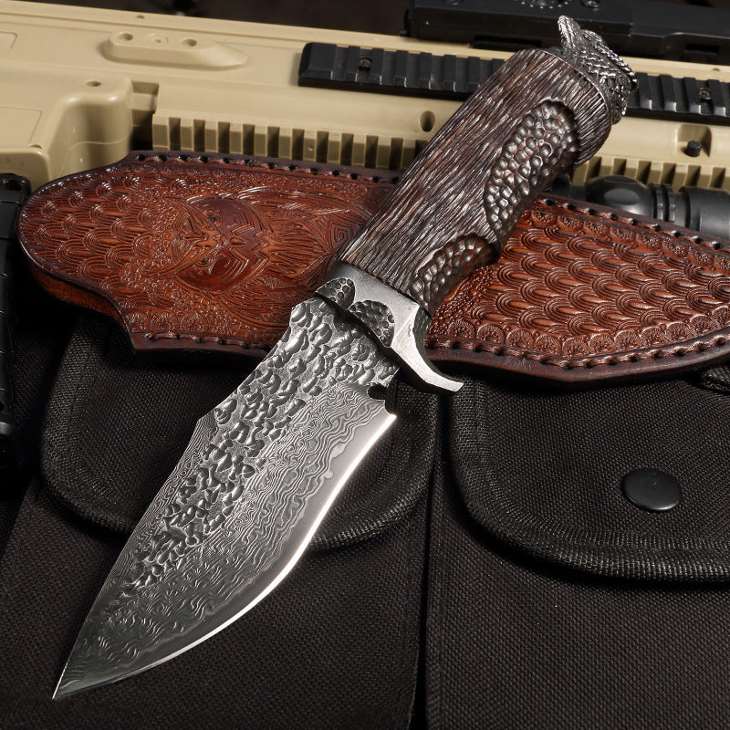 Damast-Outdoormesser mit Lederscheide – Bild 4 | LuxeStyle