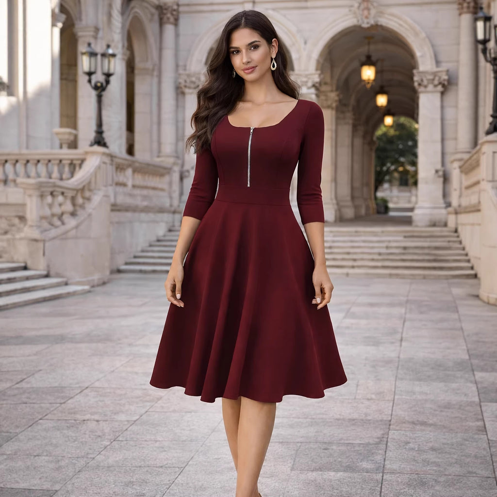 Elegantes Midi-Kleid mit Front-Reissverschluss