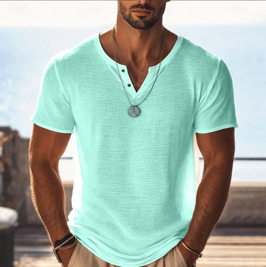 Kurzarm-T-Shirt mit V-Ausschnitt – Bild 6 | LuxeStyle