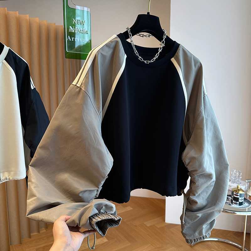 Patchwork Color-Block Raglan-Sweatshirt für Damen