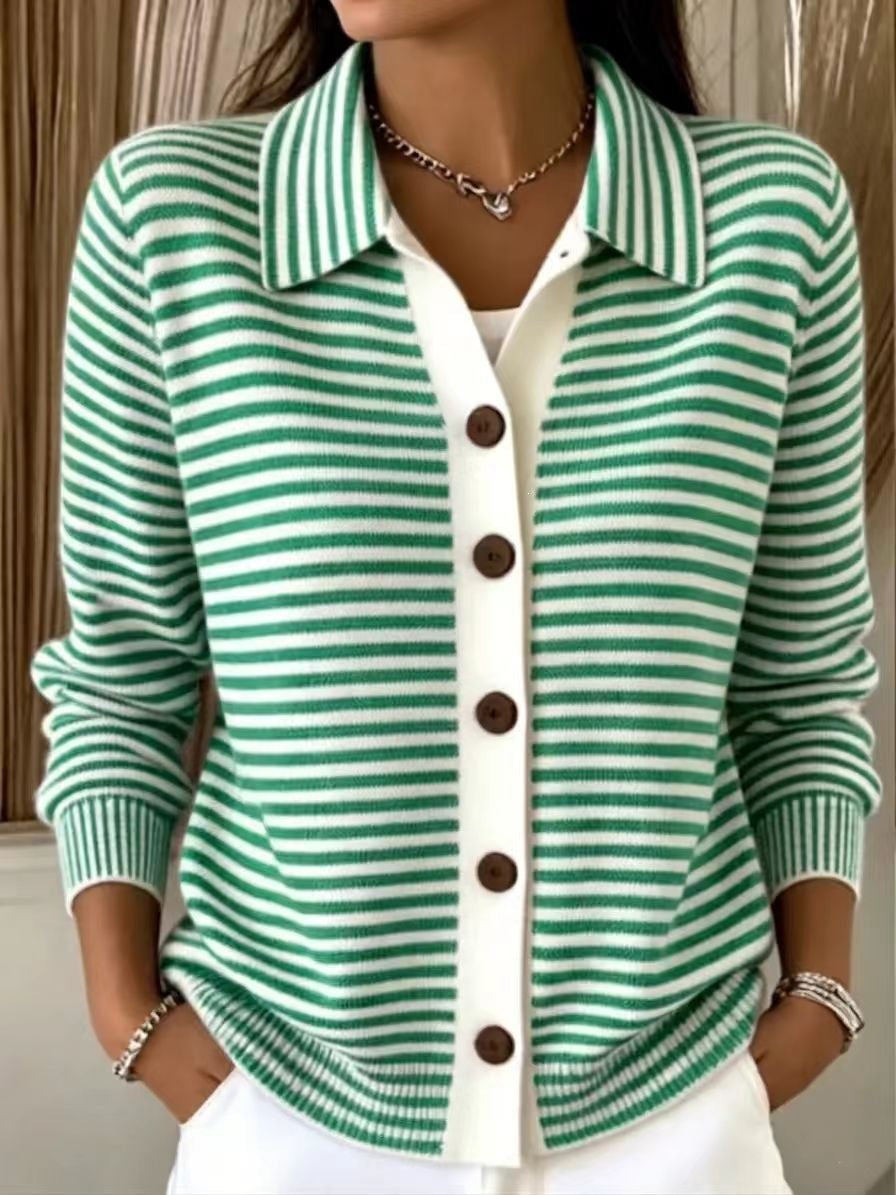 Gestreifter Strick-Cardigan mit Knopfleiste
