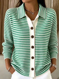 Gestreifter Strick-Cardigan mit Knopfleiste – Bild 1 | LuxeStyle