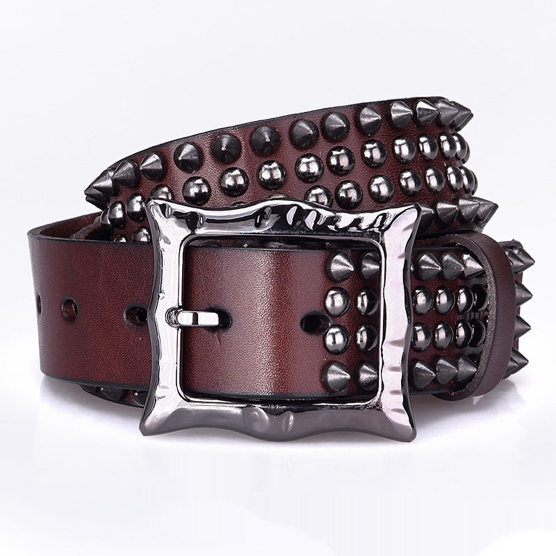 Unisex Ledergürtel mit Dornschliesse und Nieten