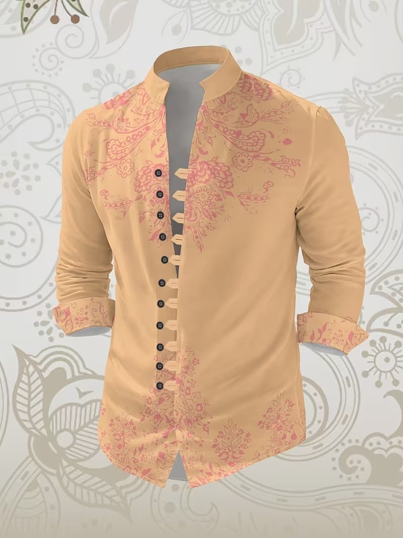 Langärmliges Herren-Mandarin-Kragen-Shirt – Bild 14 | LuxeStyle