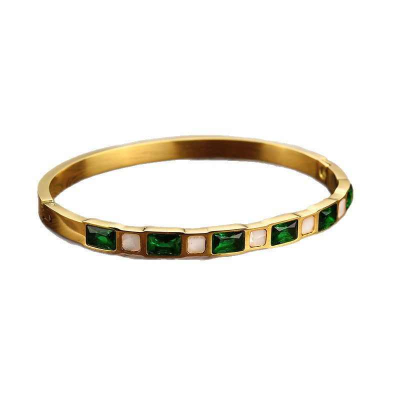 Titanstahl Armband mit Smaragd und Diamant – Bild 2 | LuxeStyle