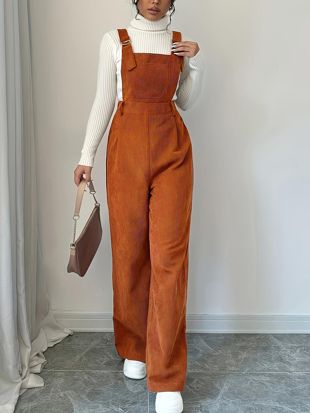 Corduroy Loose Straight Bib Pants Damen – Bild 1 | LuxeStyle