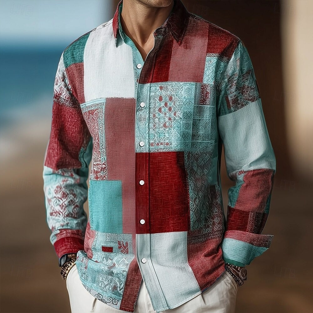 Herren Langarmshirt mit geometrischem Farbblock-Design – Bild 2 | LuxeStyle