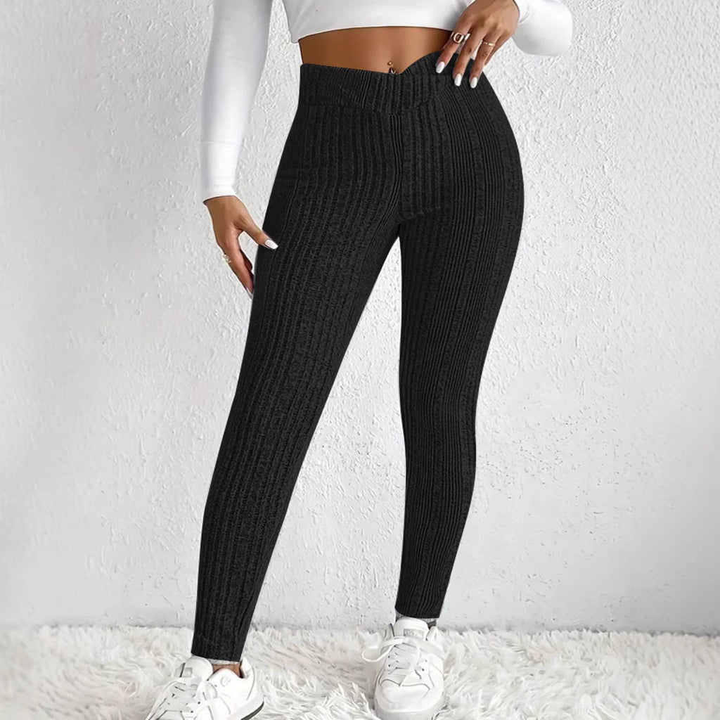 Gestreifte Rippenhose mit hohem Bund