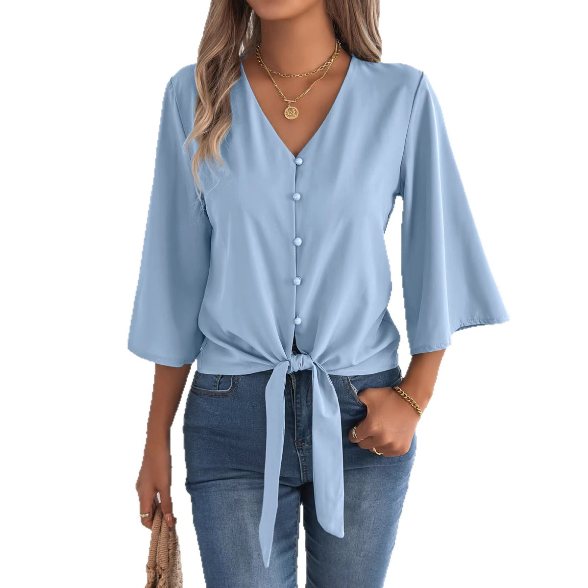 V-Ausschnitt Top mit 3/4-Ärmeln – Bild 3 | LuxeStyle