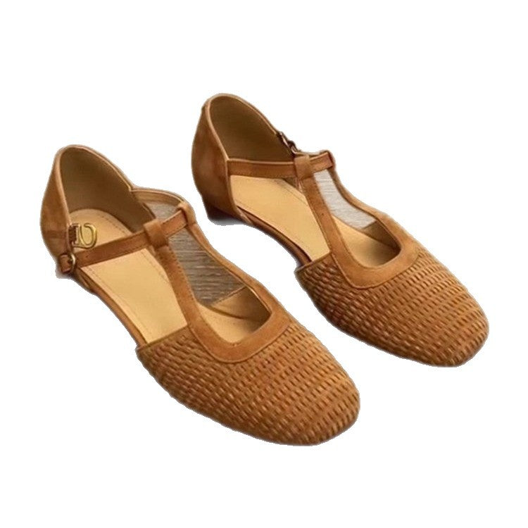 Vintage Blockabsatz-Schuhe mit Webmuster