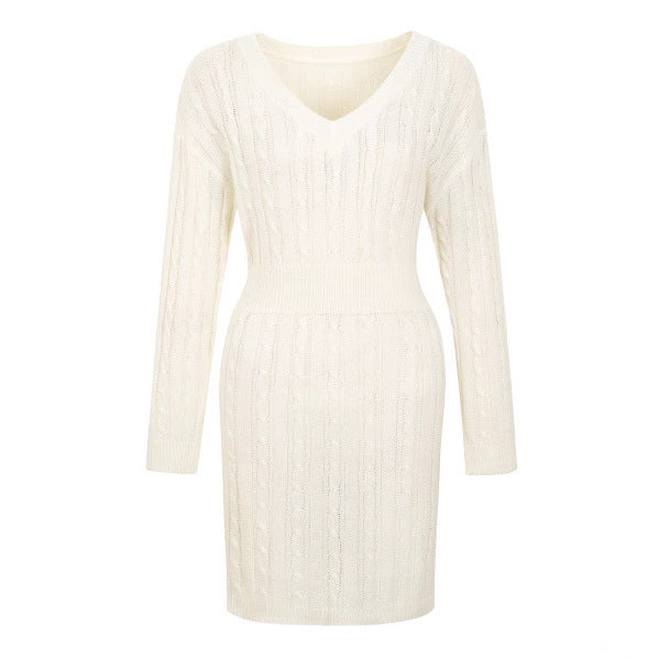 Elegantes Strickkleid mit V-Ausschnitt – Bild 3 | LuxeStyle