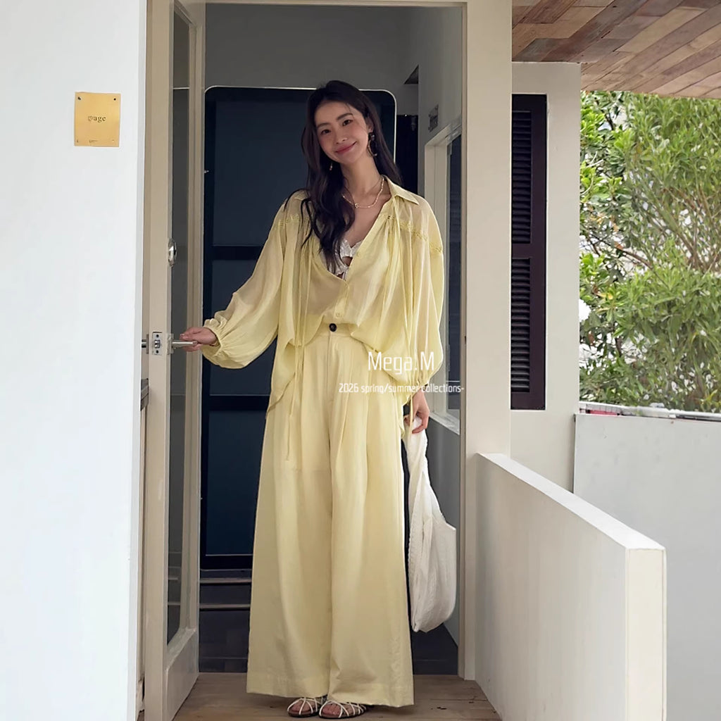 Lapel-Shirt Top in Beige – Tencel | LuxeStyle