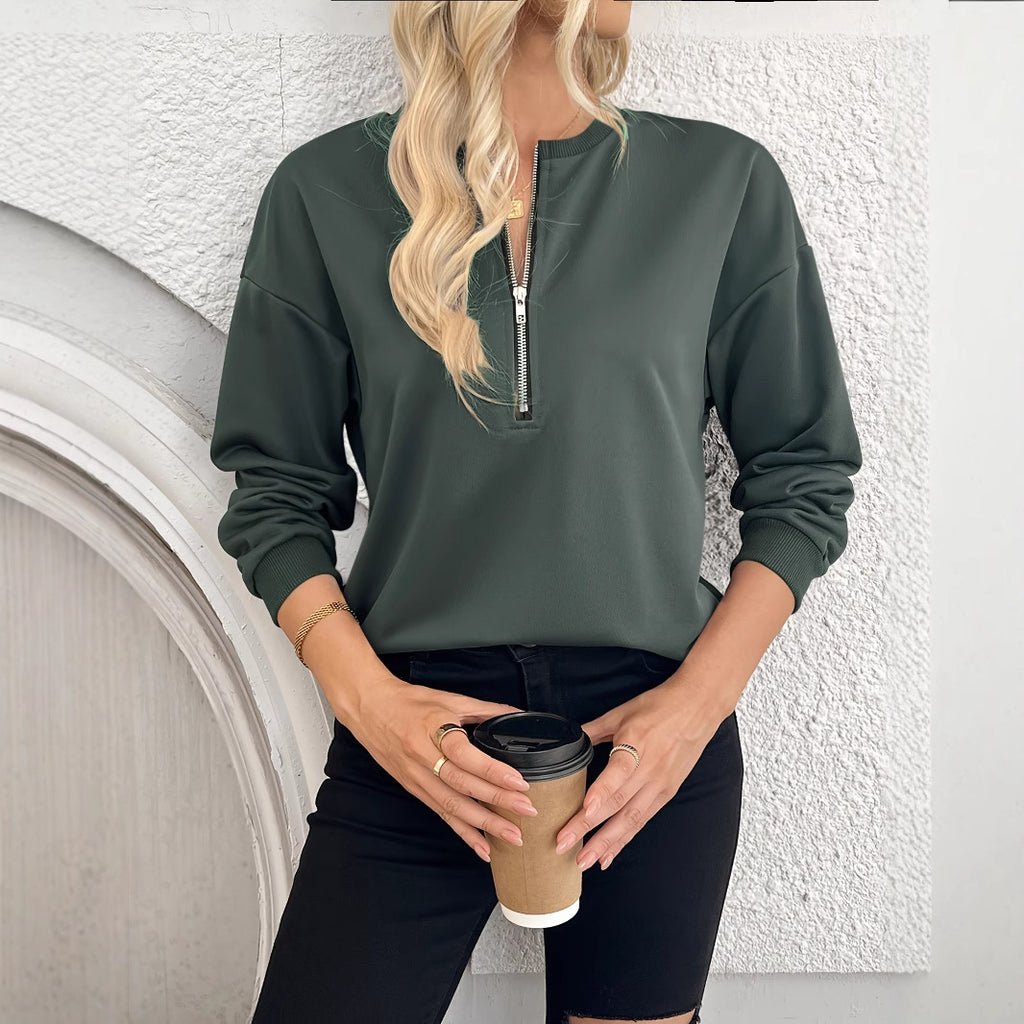 Off-Shoulder Sweatshirt mit halbem Reissverschluss