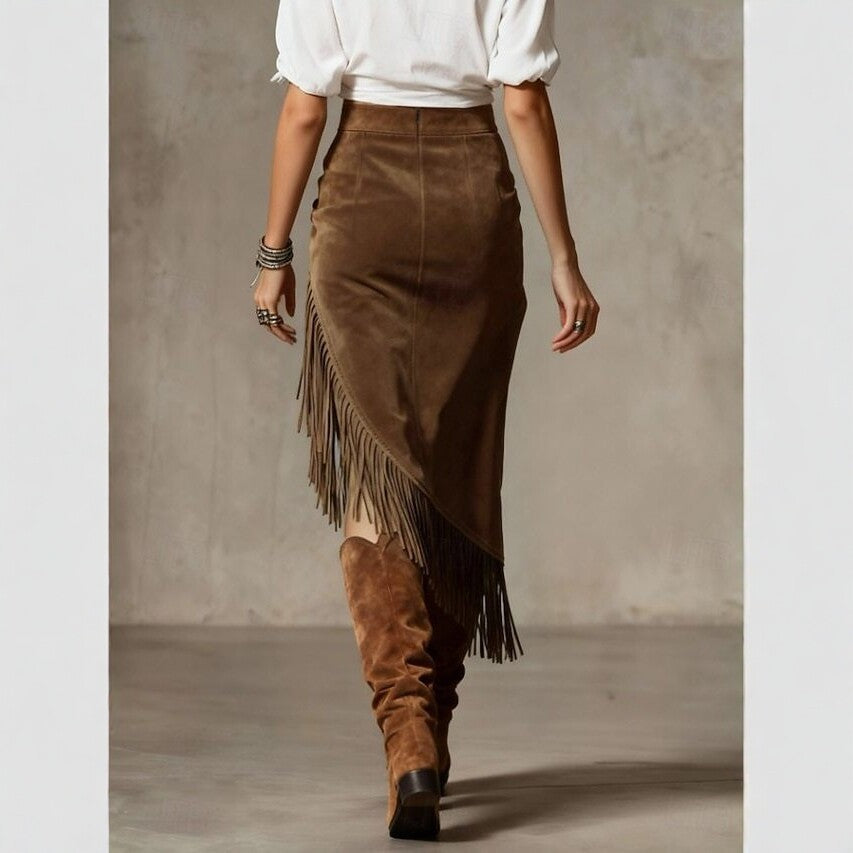 High-Waisted Wildleder-Fransenrock für Damen