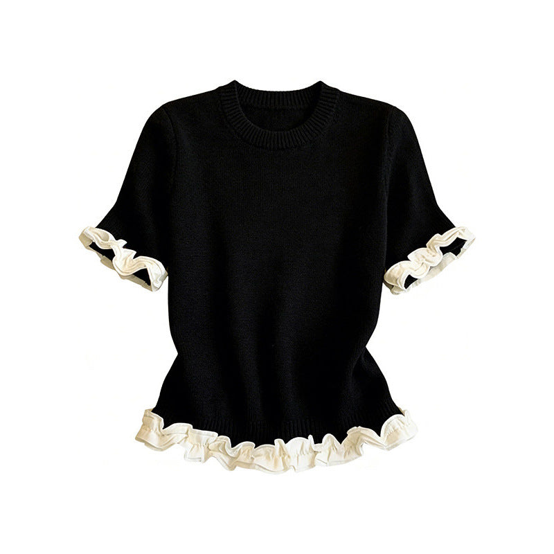 Elegantes Kurzarm-Shirt mit Holzohr-Rüschen