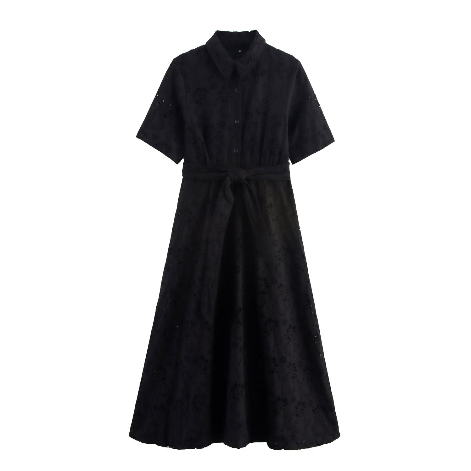 Besticktes Midi-Kleid mit Gürtel